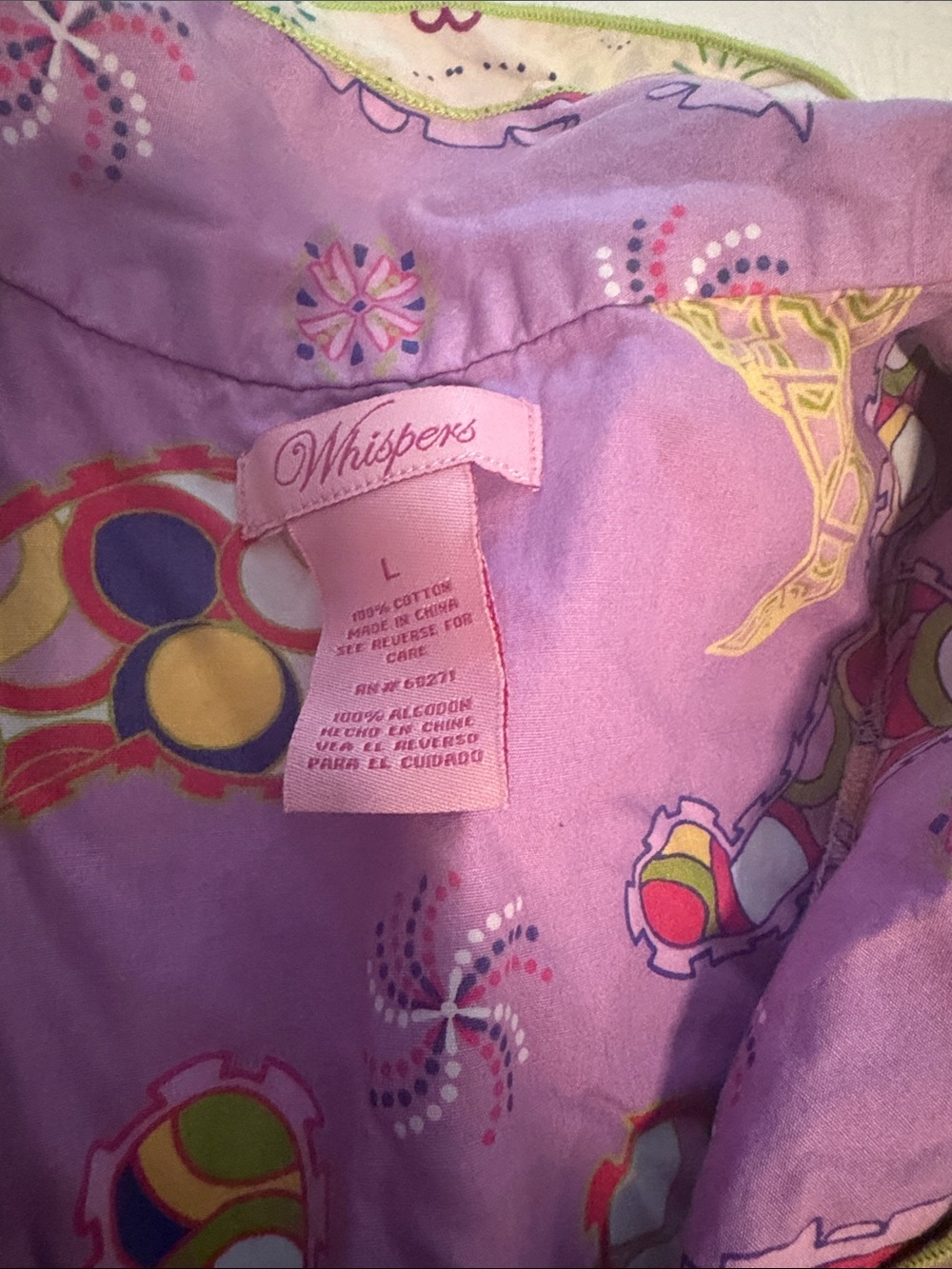 100% cotton whispers purple paisley pattern pajama pants and top size large - Picture 3 of 6